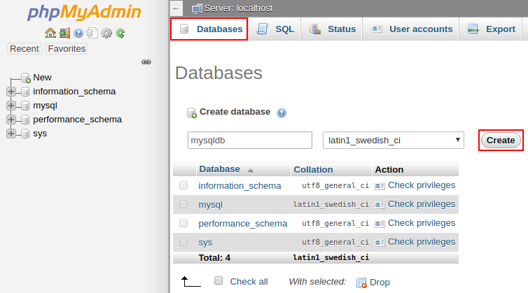 MySQL create new database