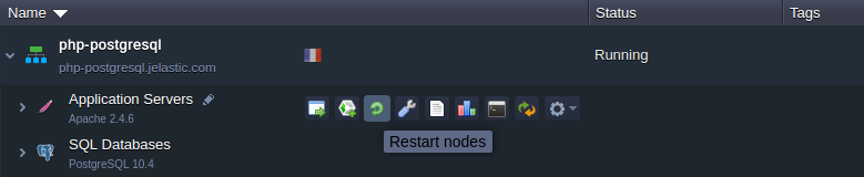 apache php restart nodes button