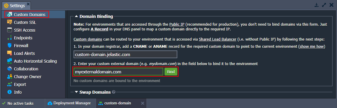 bind custom domain to environment