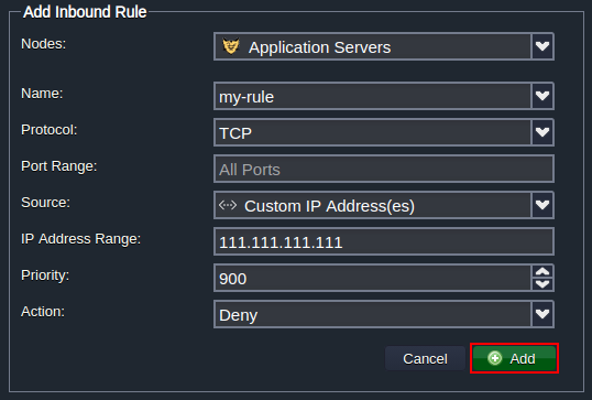 firewall rule to deny access from ip