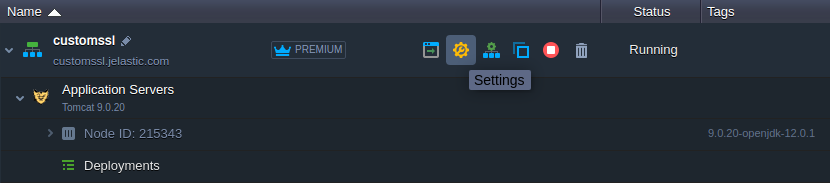 environment settings button