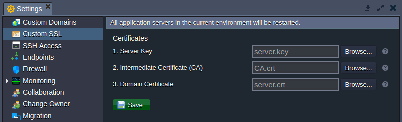 custom SSL environment settings