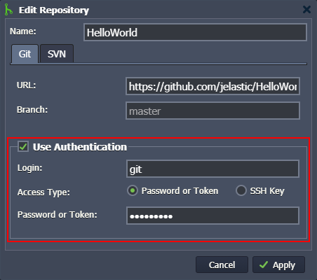 edit repository credentials