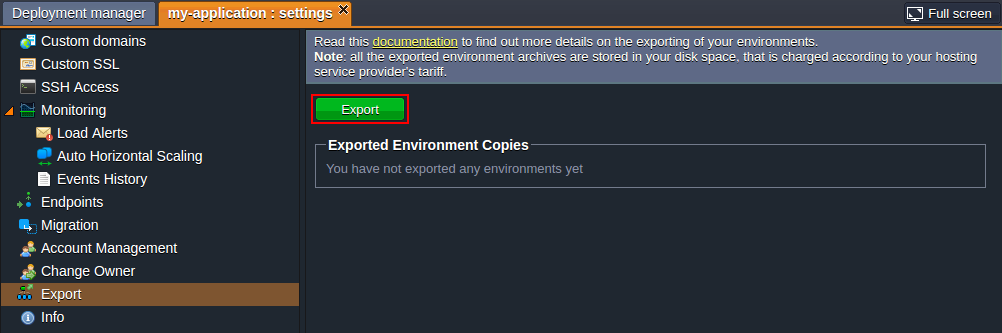 Export environment section