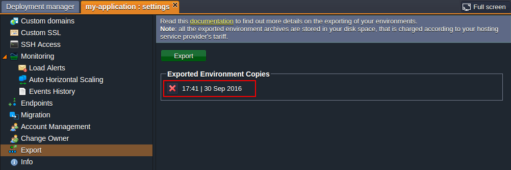 exported environment copies list