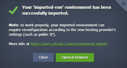 environment successfully imported