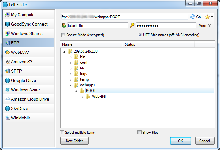 GoodSync choose FTP folder