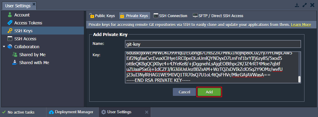 add private SSH key