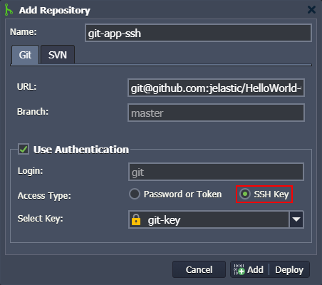 add repository with SSH key authentication