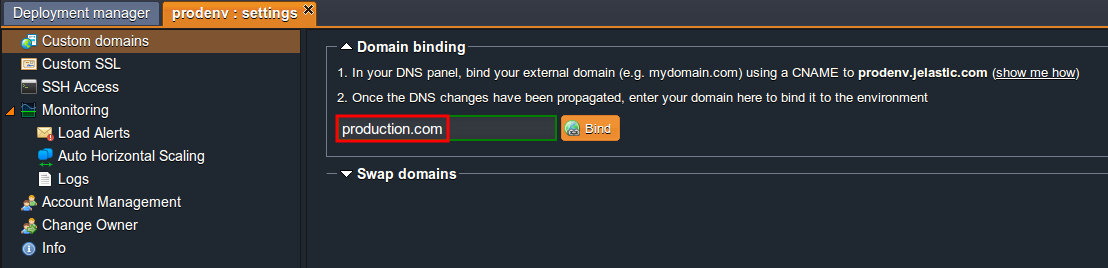 bind production domain