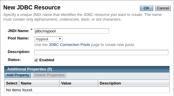 create new JDBC resource