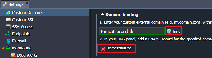 bind custom domain