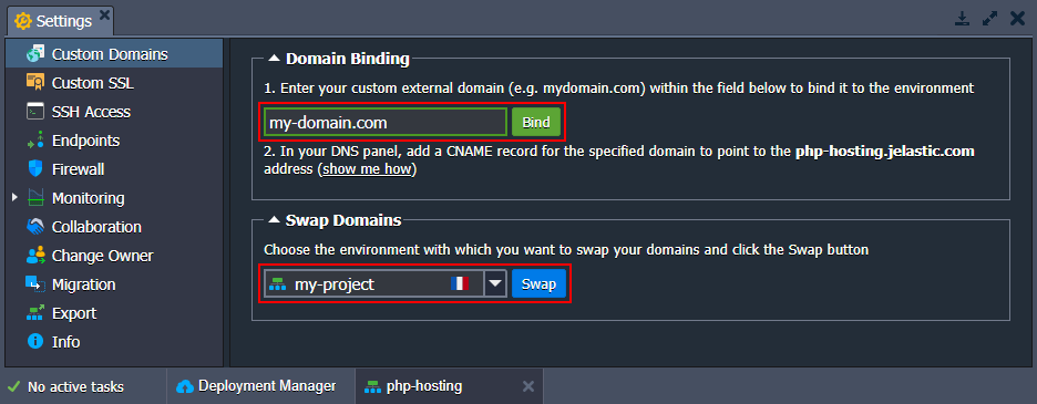 PHP domains management