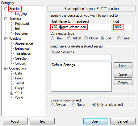 ssh access with PuTTY client