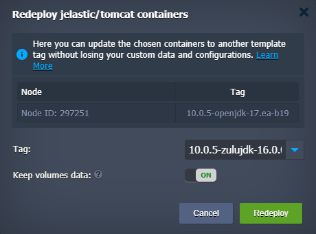 container redeploy dialog