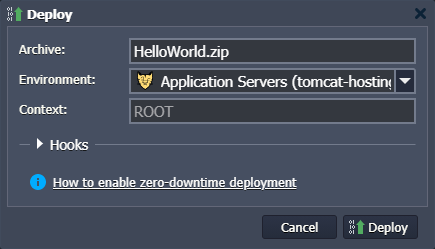 application deployment dialog