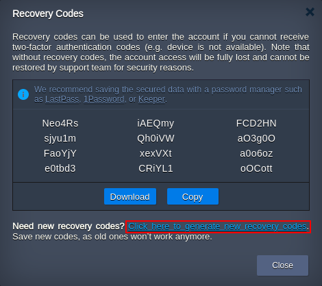 view and regenerate recovery codes