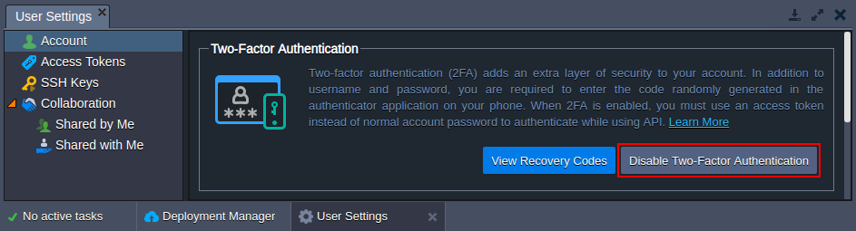 disable two-factor authentication button